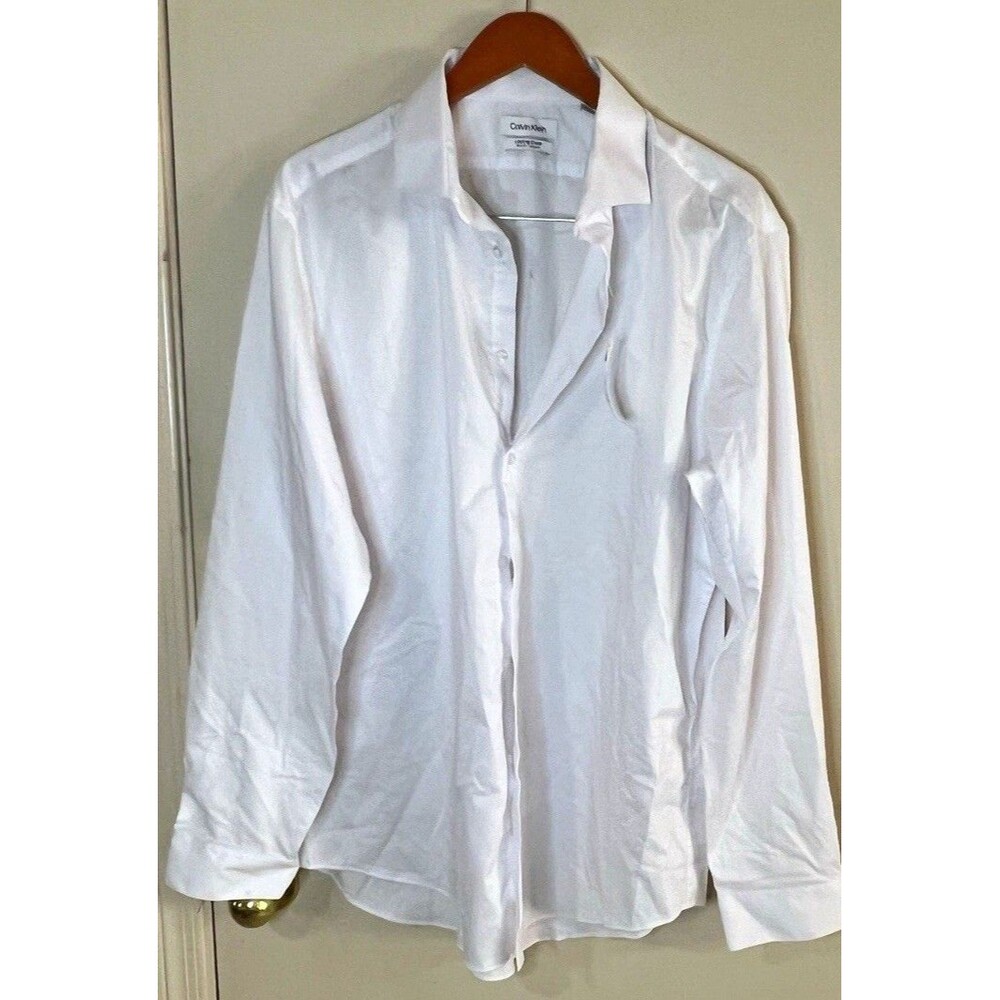 Calvin Klein Lasting Color Dress Shirt White Slim Stretch 17.5 34/35 XL